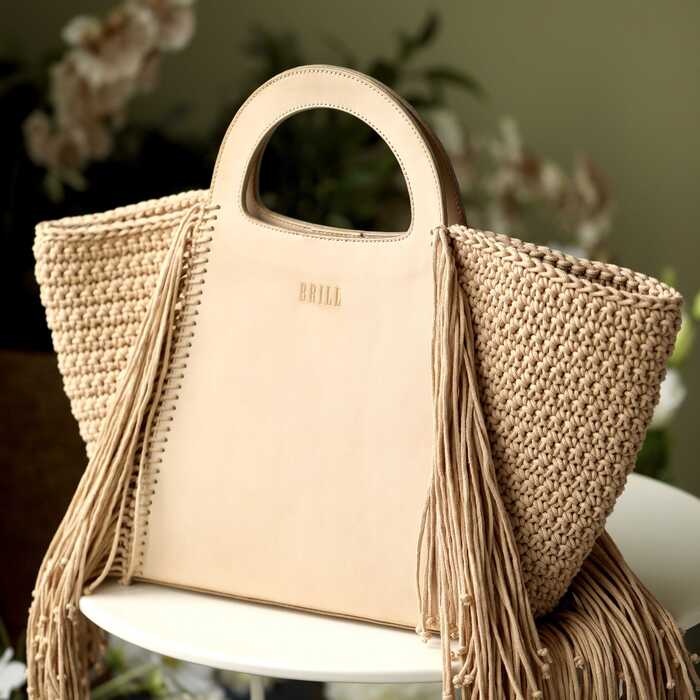 Сумка Ривьера из натуральной кожи в бежевом цвете