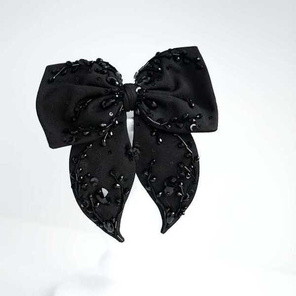 Бант "Мальва" черный с макси вышивкой