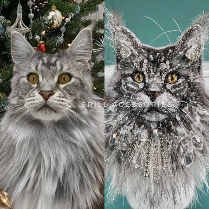 Брошь по фото Мейн-куна