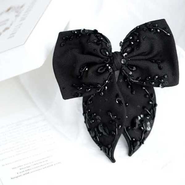 Бант "Мальва" черный с макси вышивкой