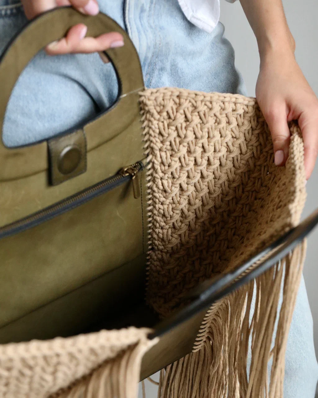 Сумка Ривьера из натуральной ретро-кожи в оливковом цвете