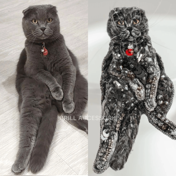 Брошь по фото кошки Шотландской вислоухой